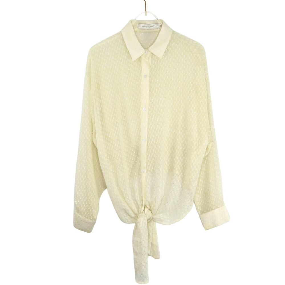 Anthropologie Bishop + Young Harper Tie Waist Blouse Cream Small - Picture 5 of 11